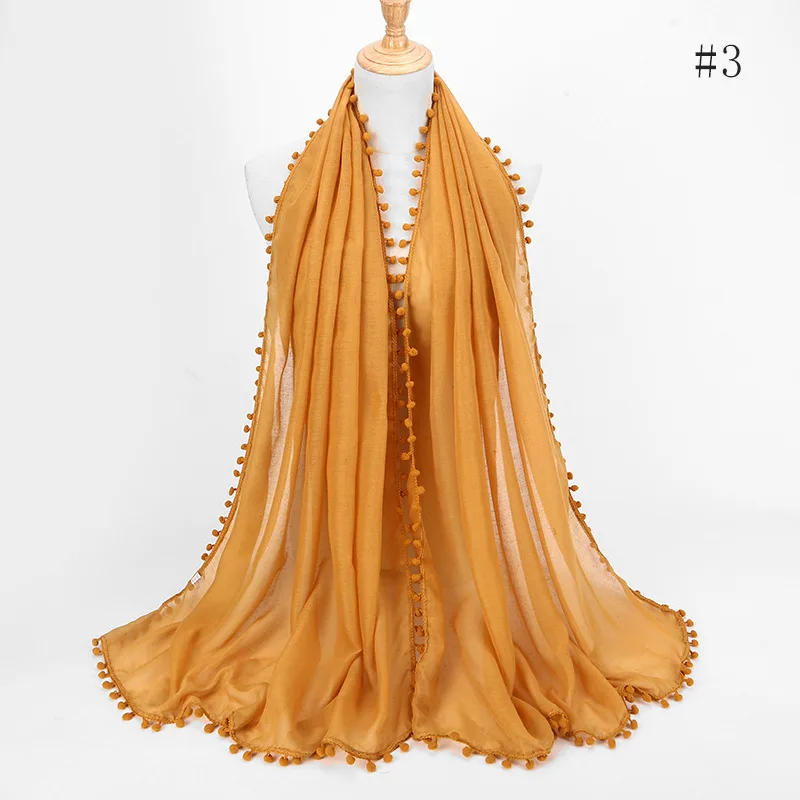 Модный женский шарф из хлопка и льна помпон мусульманский хиджаб исламский Дубай