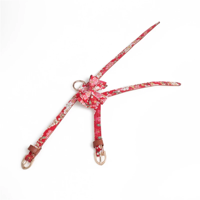 PU Dog Harness and Leash Sets Japanese Style Design Big Bow Decor K-shaped Cat Traction Pet Collar Set Supplies | Дом и сад