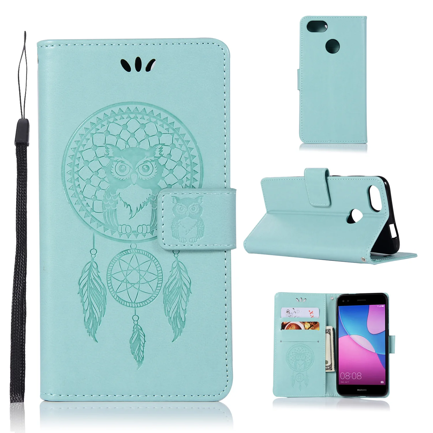 Роскошные сова печатных Wallet Coque для huawei Y6 Pro 2017/P9 Lite мини тиснение кожаный бумажник