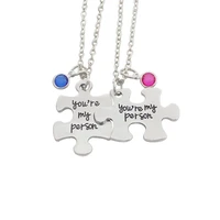 2 pcsset you are my person letter necklace for couples lovers puzzle geometric crystal chain choker valentine gift 2021