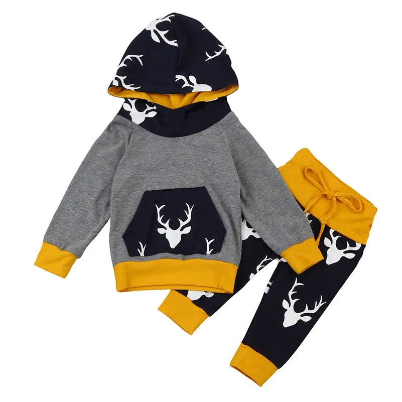 2Pcs Newborn Infant Baby Boy Girl Deer Hoodie Tops+Pants Outfits Clothes Set Roupa infanti Costume pour enfants Kinderpak A1 | Детская