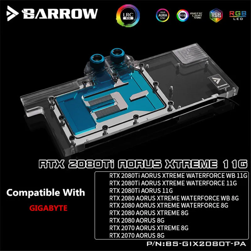 Водяной блок Barrow с полным покрытием графического процессора для GIGABYTE RTX AORUS