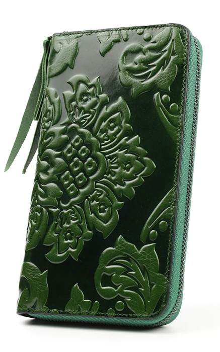 Green COMFORSKIN Billetera Mujer, натуральная кожа, уникальный Тисненый Цветочный принт, известный бренд, длинный женский органайзер, кошельки, Carteira Feminina - Цвет: Green