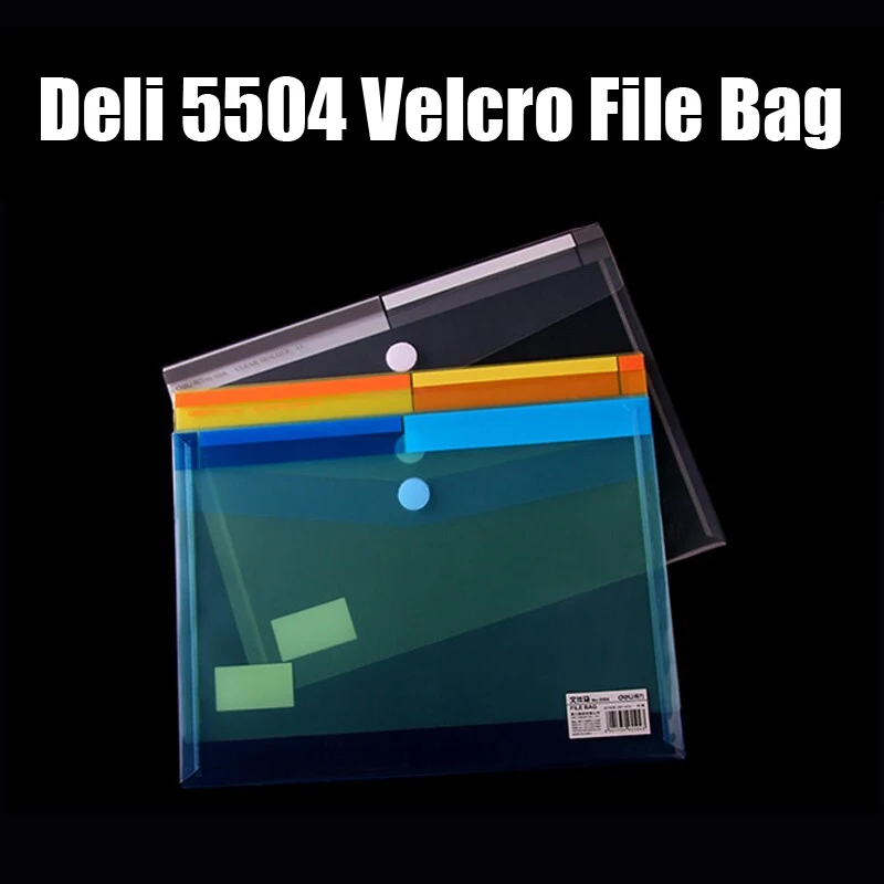 color random 1pcs Deli, 1 шт., А4, прозрачный пластиковый пакет для документов, с пряжкой, файл, складские принадлежности, школьная, офисная, бумажная папка, сумка, чехол, ПП цвет, случайный - Цвет: color random 1pcs
