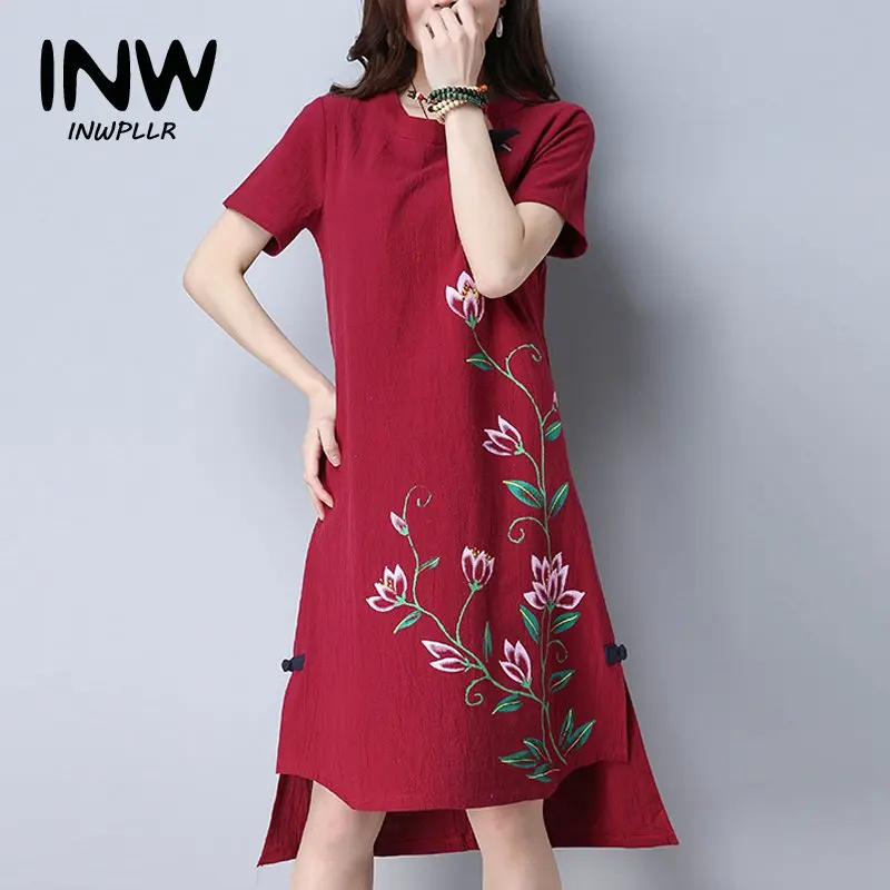 Summer dress 2017 новый китайский стиль хлопок белье vestidos femininas повседневная печать