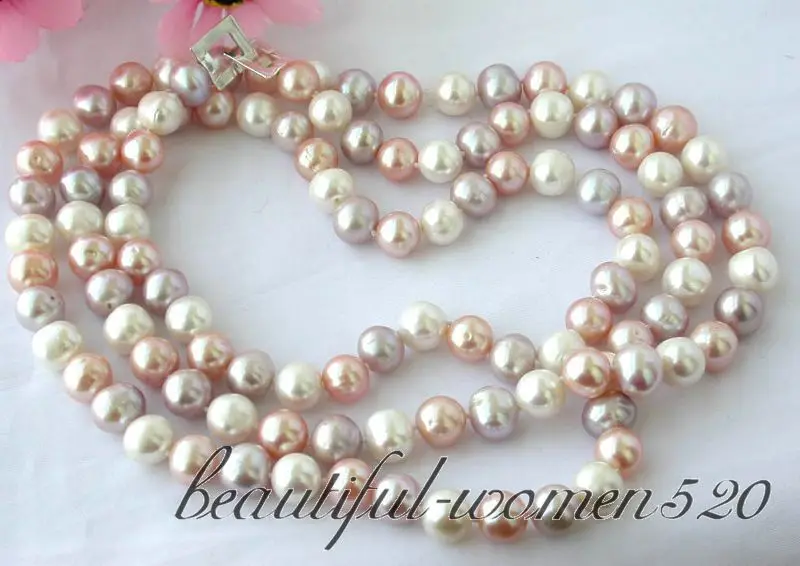 

Z2393 50" 12mm pink white purple round freshwater pearl necklace