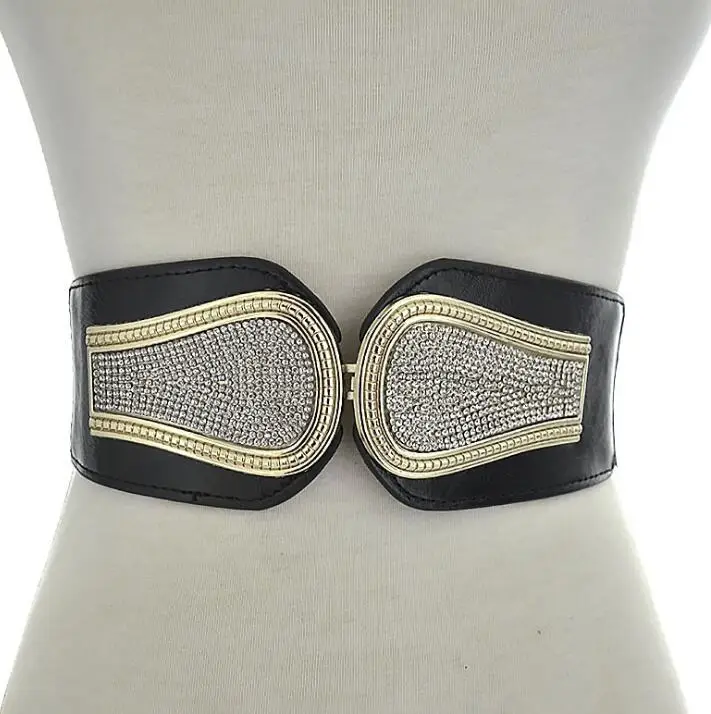 

Women's runway fashion diamonds elastic Cummerbunds female vintage Dress Corsets Waistband Belts decoration wide belt R1436