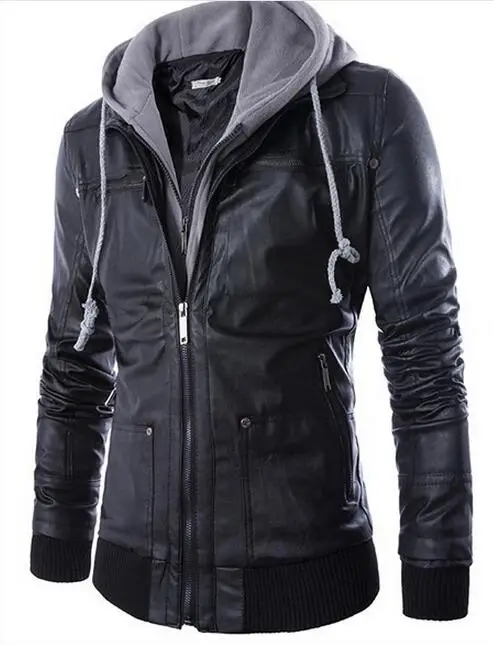 Куртка мужская демисезонная из ПУ кожи на молнии с капюшоном|men motorcycle|leather fashion
