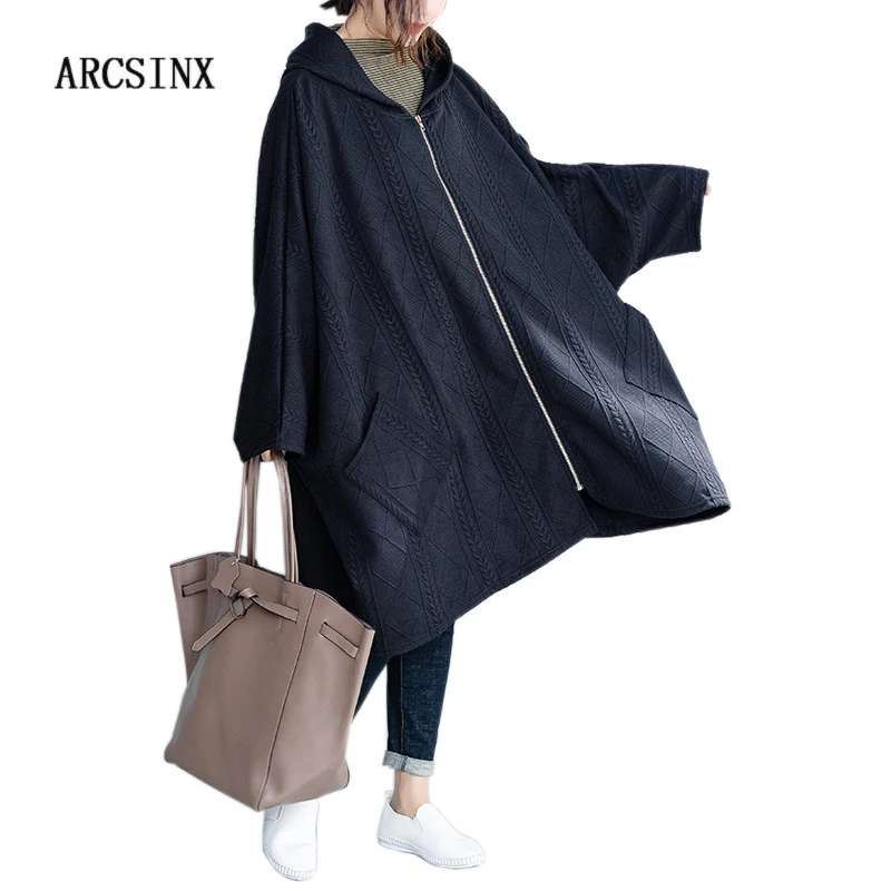 Осенняя куртка ARCSINX для женщин большие размеры 10XL 9XL 8XL 7XL 6XL 5XL черная с капюшоном
