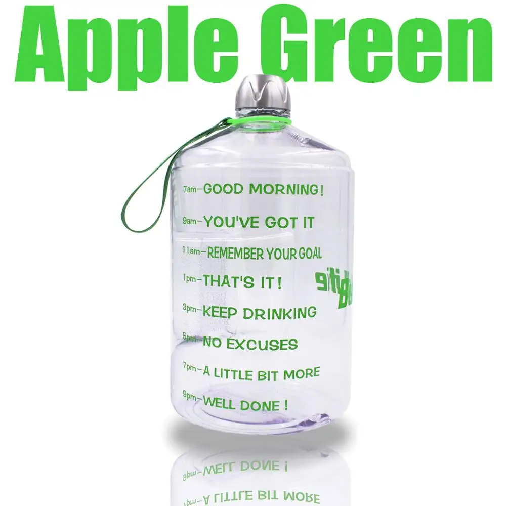 Apple Green Words QuiFit 3.78L 2.2L 1.3L Прозрачный большой галлон бутылки для питьевой воды пластик большой емкости для тренажерного зала фитнес-туризма BPA бесплатные виды спорта - Цвет: Apple Green Words