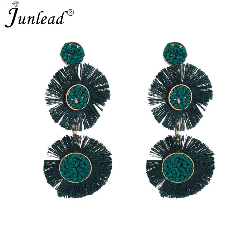 Женские серьги-подвески Junlead Длинные круглые серьги с кисточками и в стиле бохо |