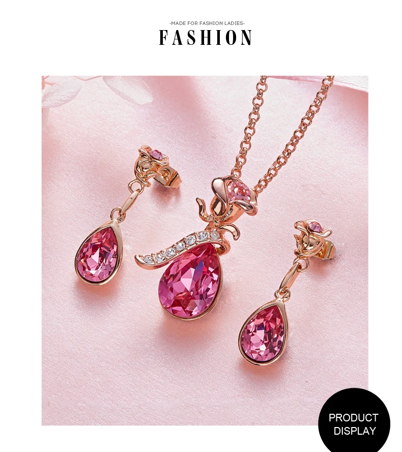 CDE, Женский Золотой Ювелирный Комплект, украшенный кристаллами Swarovski, розовое золото 18 К, свадебное ожерелье, серьги, браслет; Комплект бижутерии