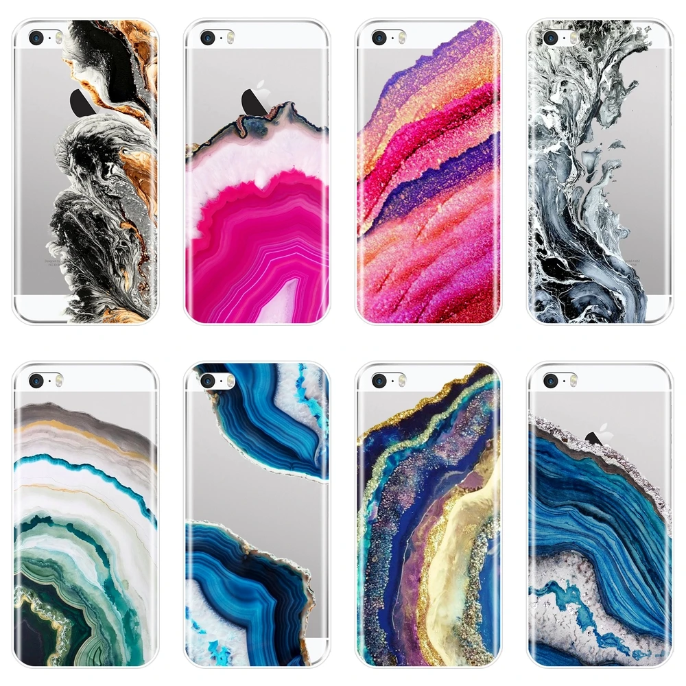 Чехол накладка из ТПУ для iPhone 5 5C 5S SE 4 4S мраморный камень красный синий роскошный