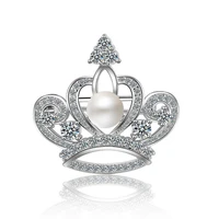 women trendy luxury 925 sterling silver shiny zircon pearl cute crown brooch for lady pretty party corsage brooches gift jewelry