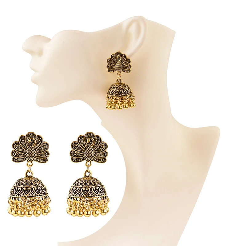 Антикварные висячие серьги в стиле бохо этническом Jhumka из Индии женские форме
