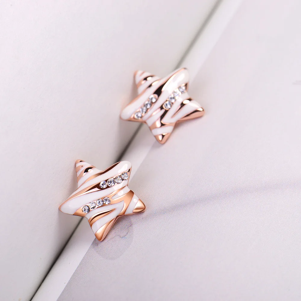 Qggle розовое золото Цвет Star Серьги-гвоздики со стразами проложили эмаль для Для