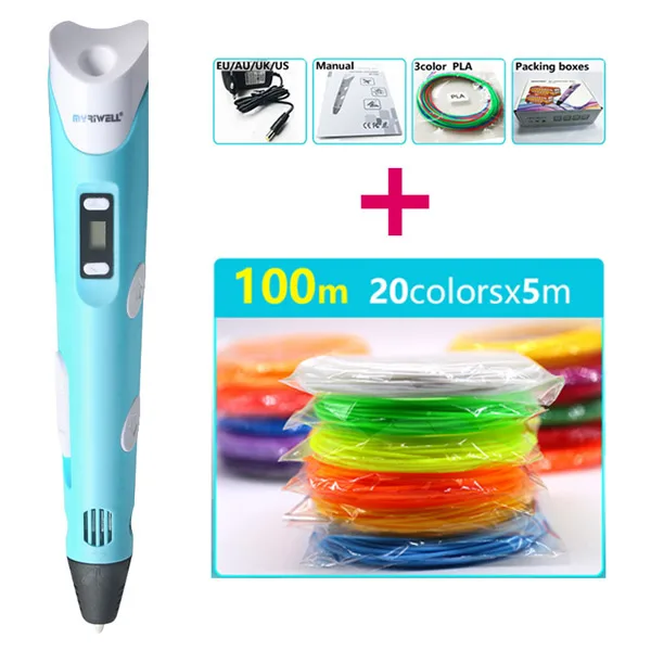 Myriwell 3D Ручка RP-100B ручки 100 м ABS 1.75 мм PLA-волокно 3D печатных ручка 3 D ручка умный ребенок подарок на день рождения модель инструмент для рисования