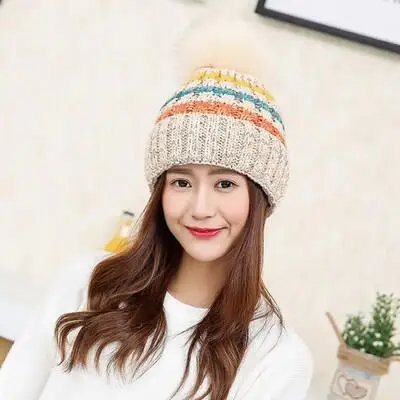 Beanies Женская Зимняя кепка толще плюс бархатная вязаная шапка высокого качества шапка женская шляпка теплая хижина Gorrs cap uchons - Цвет: beige