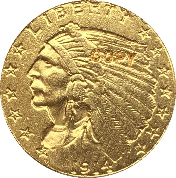 

24-K gold plated 1914-D $5 GOLD Indian Half Eagle Coin Copy Free shipping
