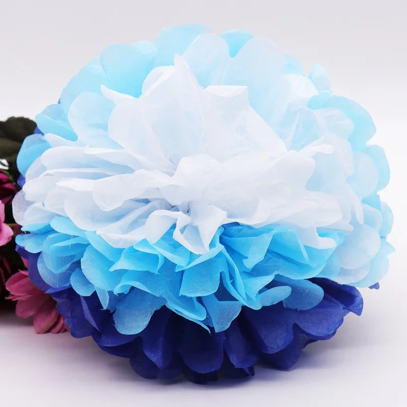 royal azure white 5 шт./упак. Бумага Pom Poms разноцветные розовый бумажную салфетку для маленьких девочек принцесса День рождения Свадебная вечеринка украшения 15 см, 20 см, 25 см - Цвет: royal azure white