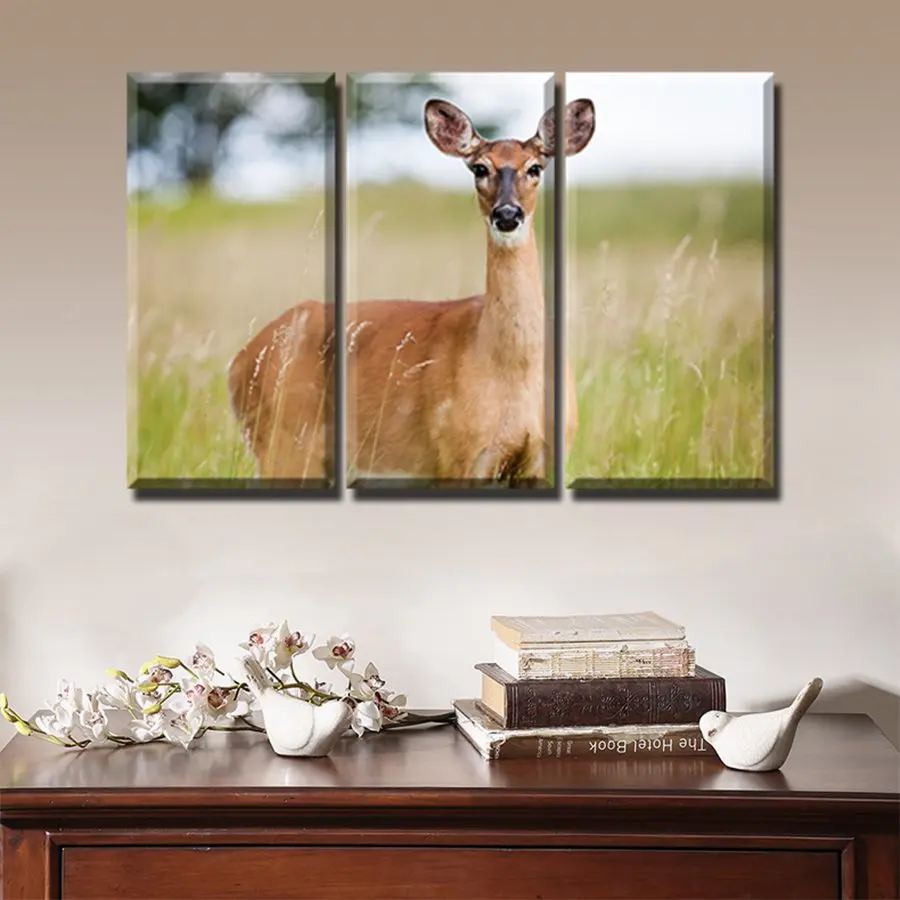 Газель стоящая на длинной траве 3 шт. современное животное холст художественный