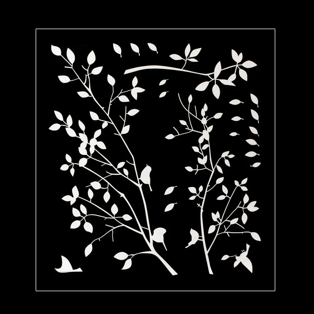 Наклейка на стену с изображением белых деревьев ветвей птиц 650x600 мм | Дом и сад