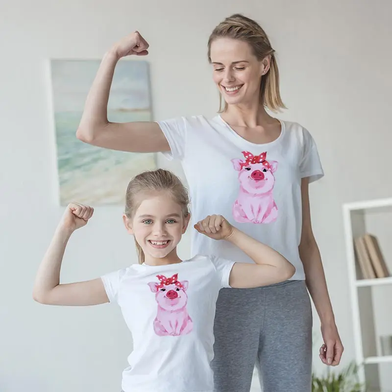 

family matching tshirts mother and daughter baby girls clothes new summer casual children set piggy pink cotton look kids cloth
