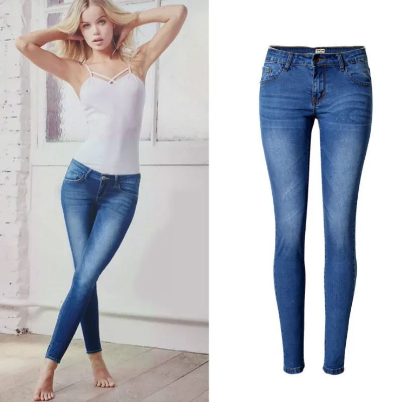 Low Waist Bleached Washed Skinny Jeans Women Fashion Push Up Vintage Moustache Effect Pencil Pants Femme Blue Plus Size Trousers |