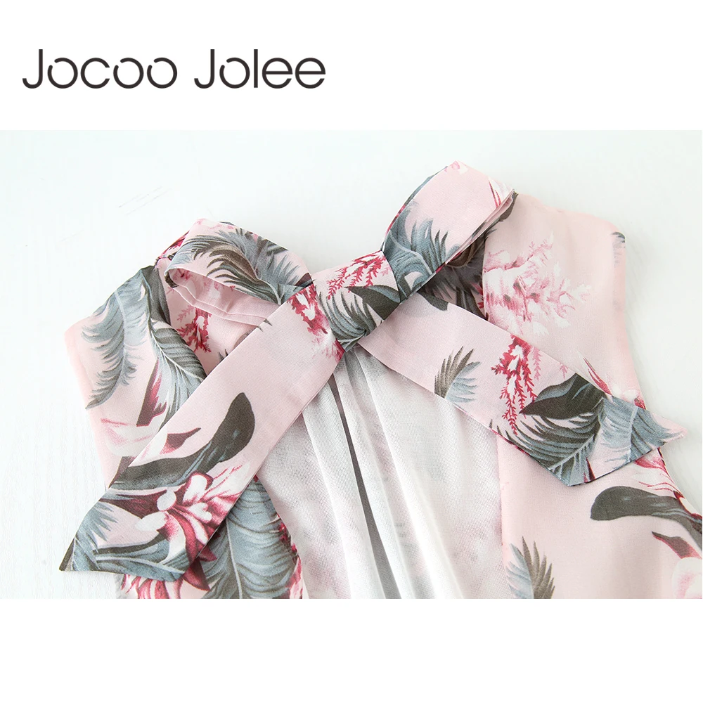 Jocoo Jolee, цветочный принт, женский свободный комбинезон, шифон, сексуальный, открытая спина, женские длинные штаны, летняя пляжная одежда, Новинка