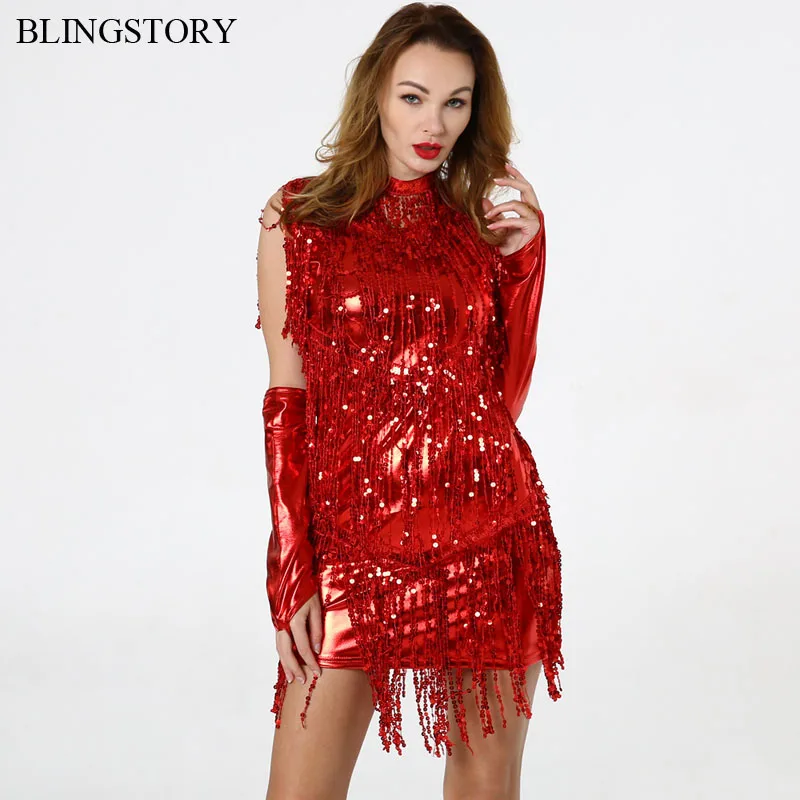BLINGSTORY 3 шт./компл. платья Flapper Art Dec Stage V образный вырез без рукавов с бахромой и
