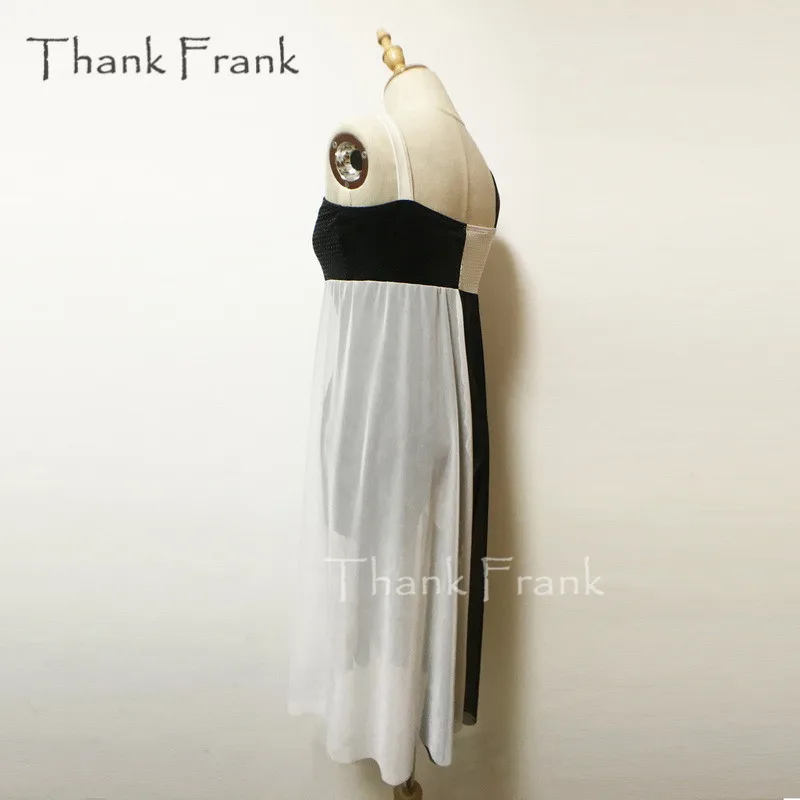 Thank Frank Сетчатое длинное лирическое платье черный и белый элегантный современный танцевальный костюм C357