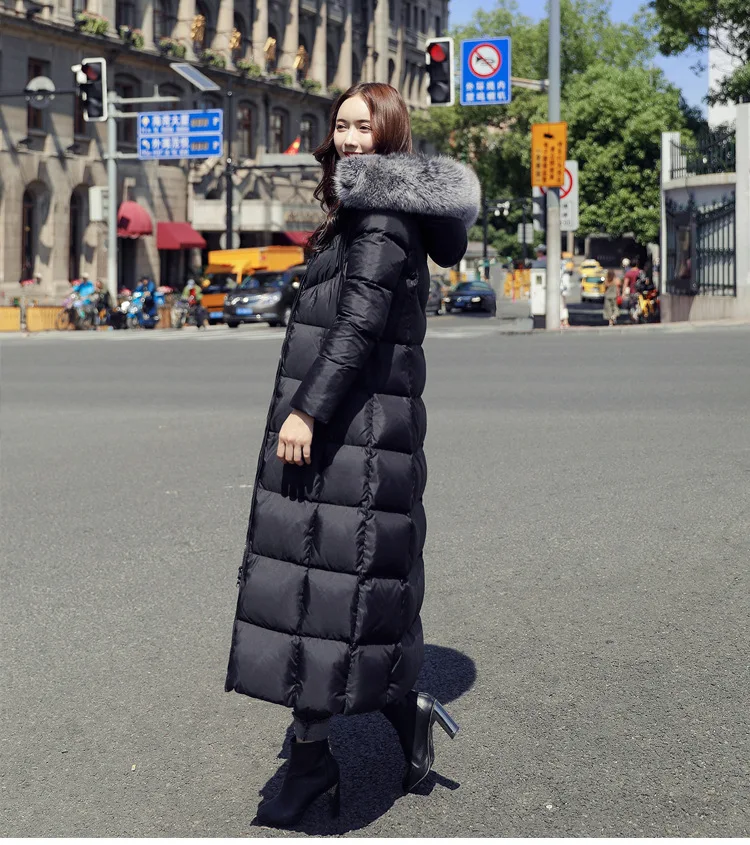 30 Degree Women Winter Coat Snow Wear Large Fur Collar Super Long Down Parkas White Duck Down Thick Warm Female Outwear Coat
