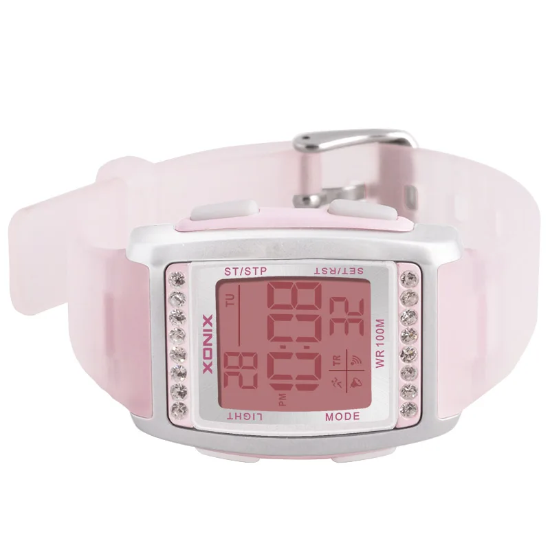 Модные цифровые женские наручные часы стразы на ремешке из ПУ кожи повседневные