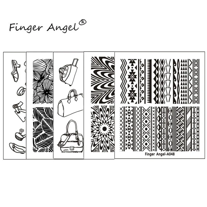 Finger Angel Дизайн ногтей 6*6 см квадратные штампованные пластины кружева цветок модный дизайн с белым цветом задняя крышка ногтей шаблоны# HQF01