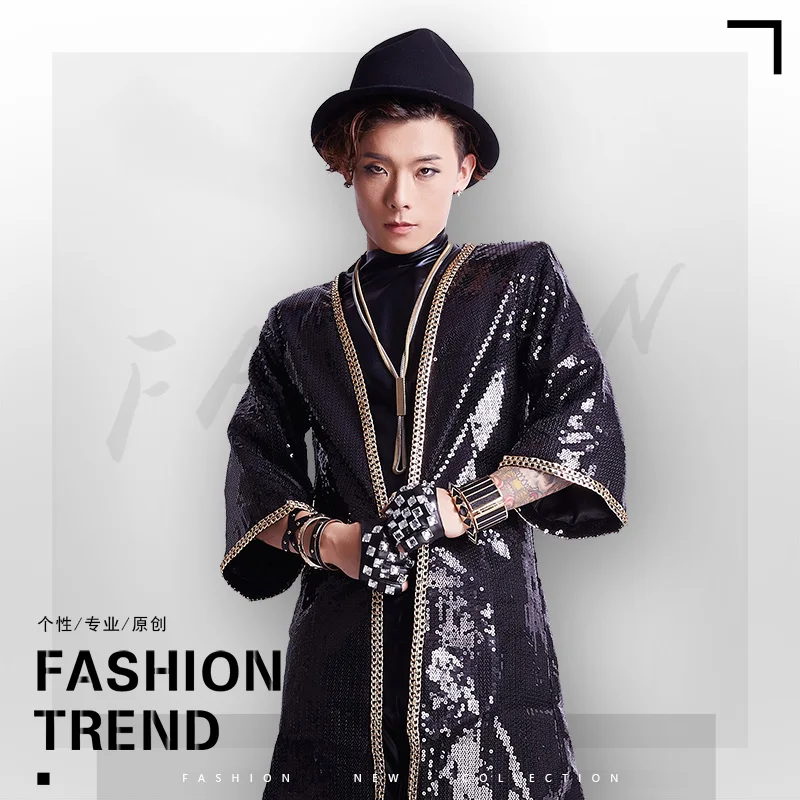 Мужской длинный тренчкот модный осенний для мужчин набедренный сценический