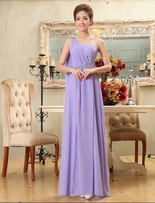 Light purple Мятно-зеленого цвета, платье подружки невесты на одно плечо шифоновое платье для подружки невесты школьные Вечерние платья на выпускной T010 - Цвет: Light purple