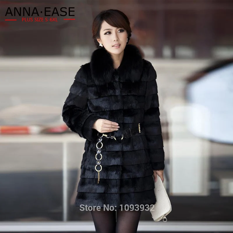 

Winter Women's Faux Rabbit Fur Coat Fox Fur Collar Warm Thicken Plus Size S-XXXL-5XL Faux Fur Coats Overcoat Hooded
