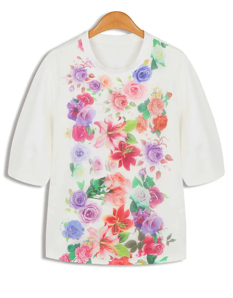 Женская футболка с круглым вырезом хлопковая Футболка в стиле хип-хоп цветочным