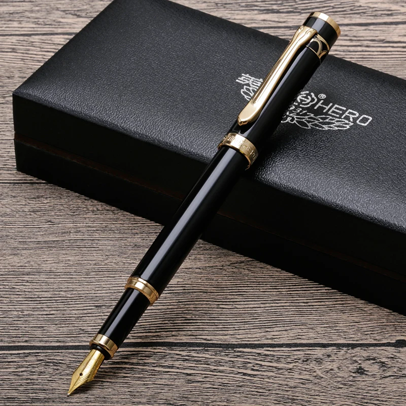 Luxury Fountain Pen Black Business Gift Gold Trim 0.5mm Iridium Nib Inking Pens with An Original Gift Box Office Supplies
