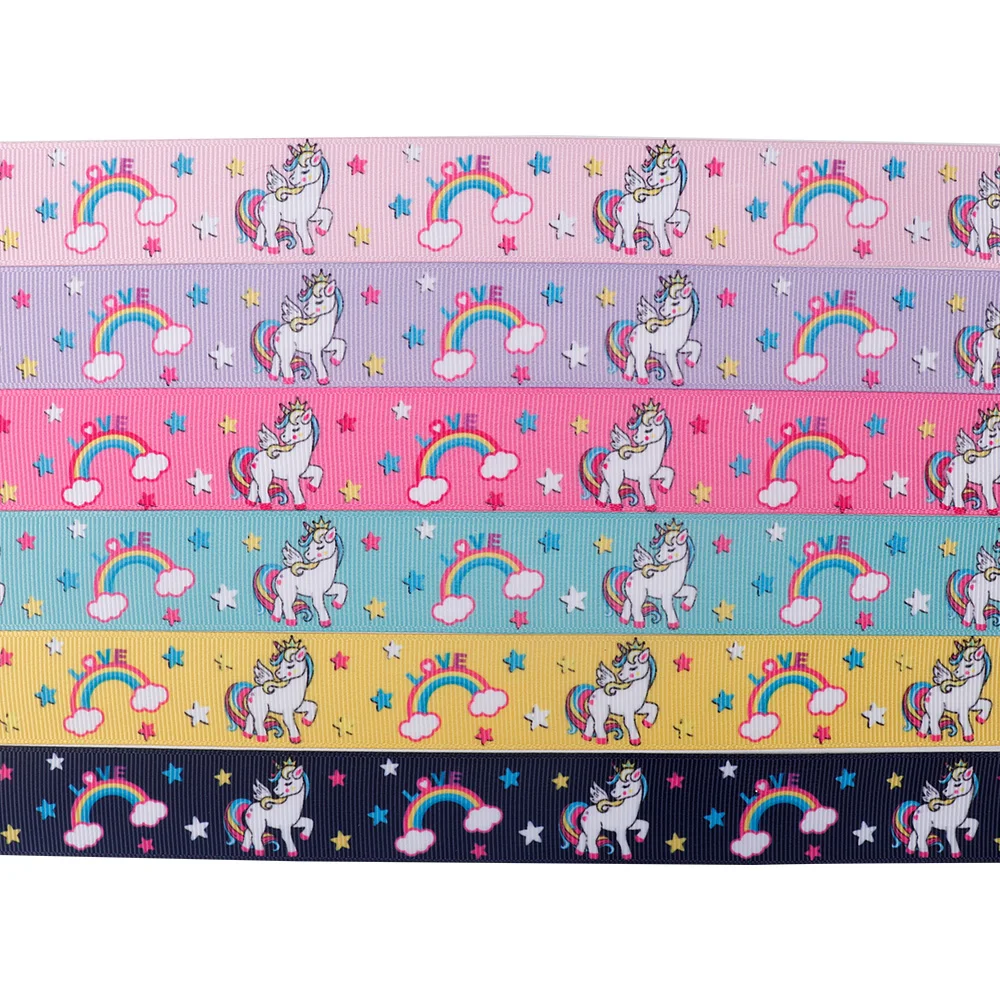 5 ярдов 1 &quot25 мм Grosgrain ленты мультфильм рог лошадь Сделай Сам Девушки Hairbow