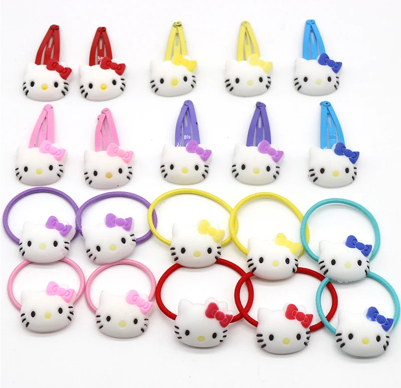 20 шт./компл. hello kitty цветок Божья коровка эластичные ленты для волос Детские Девочки резинка бант-галстук с единорогом железная коробка аксессуары для волос