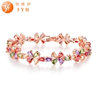 fym luxury rose gold color chain bracelet for women ladies shiny crystal cz cute flower beautiful chain bracelet