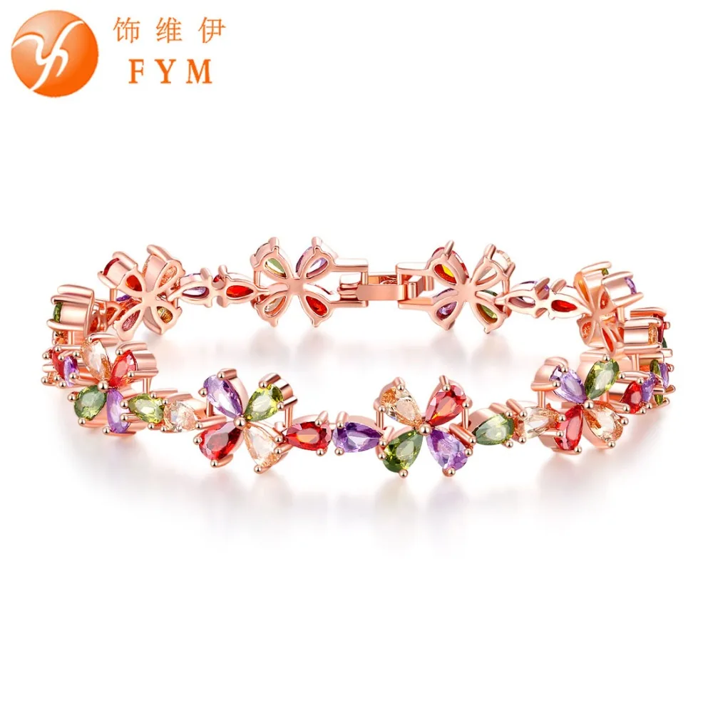 Женский браслет цепочка из розового золота с фианитами|bracelets for|chain braceletbracelets for women