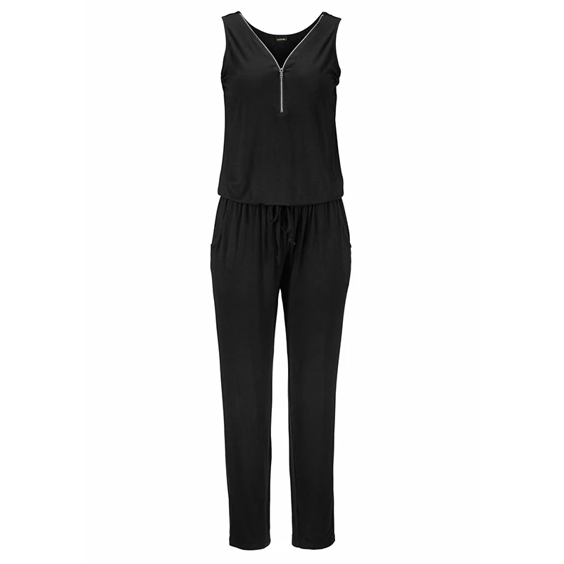 2018 New Summer Rompers Women Jumpsuit Deep V-neck Solid Long Pants Casual Style Black Gray Sleeveless Fashion Sexy Ladies // | Женская