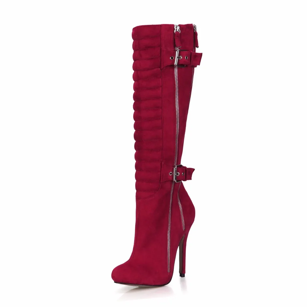 CHMILE CHAU Sexy Party Shoe Women Thin Stiletto High Heel Buckle Zipper Pleated Ladies Knee-High Boots Zapatos Mujer 0640CBT-Y5