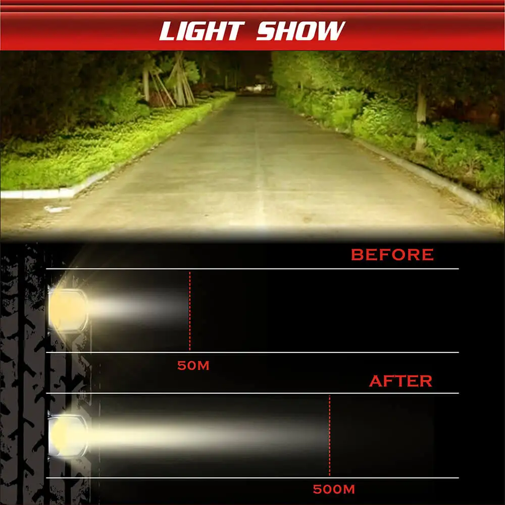 YIRAY 5 Inch 72W 2Pcs Yellow LED Work Light for motorcycle Driving Offroad Boat Car Tractor Truck 4x4 SUV ATV 12V 24V 5&quot Bar |