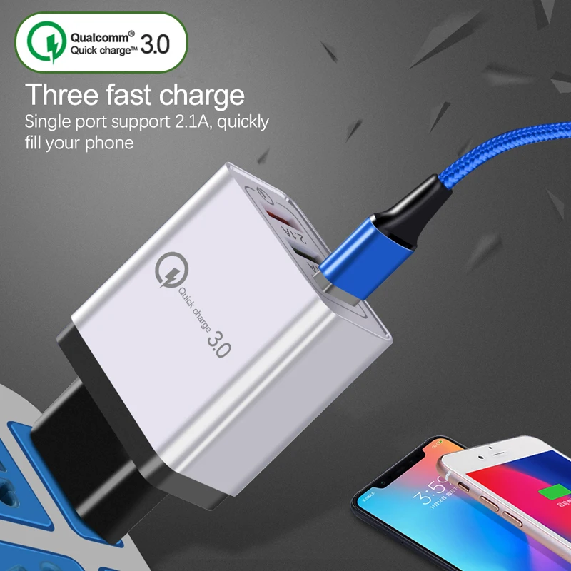 Быстрое настенное зарядное устройство для Samsung S9 Xiaomi 18 Вт 3 USB мобильный телефон