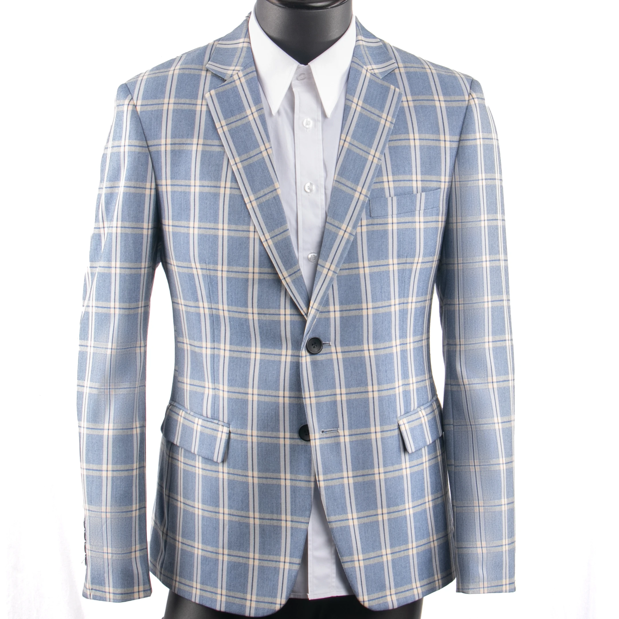 Light Blue Grey Plaid Men Suit Custom Made Slim Fit Two-piece Casual Suits For Patterned Costume Sur Mesure | Мужская одежда
