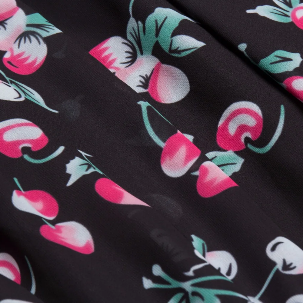 Шифоновое черное платье с вишенками из двух частей для женщин 2018 весна лето