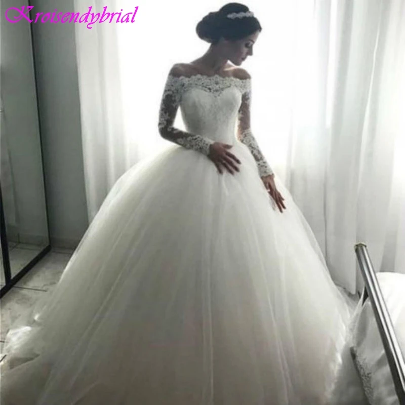 Платье для свадьбы QFS043 бальное платье с длинным рукавом фабричное кружевное